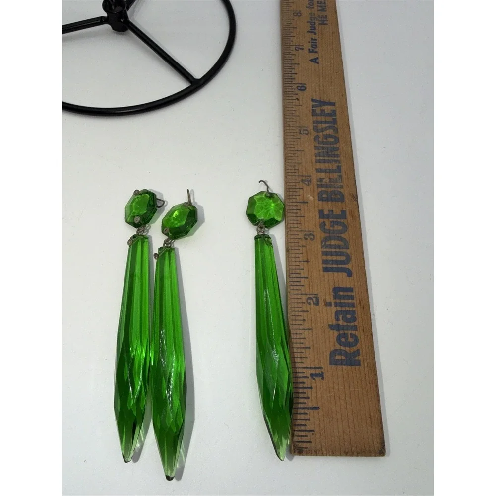 Victorian Antique Lot Of 4 Beautiful Green Spear Prisms 3 3/4
